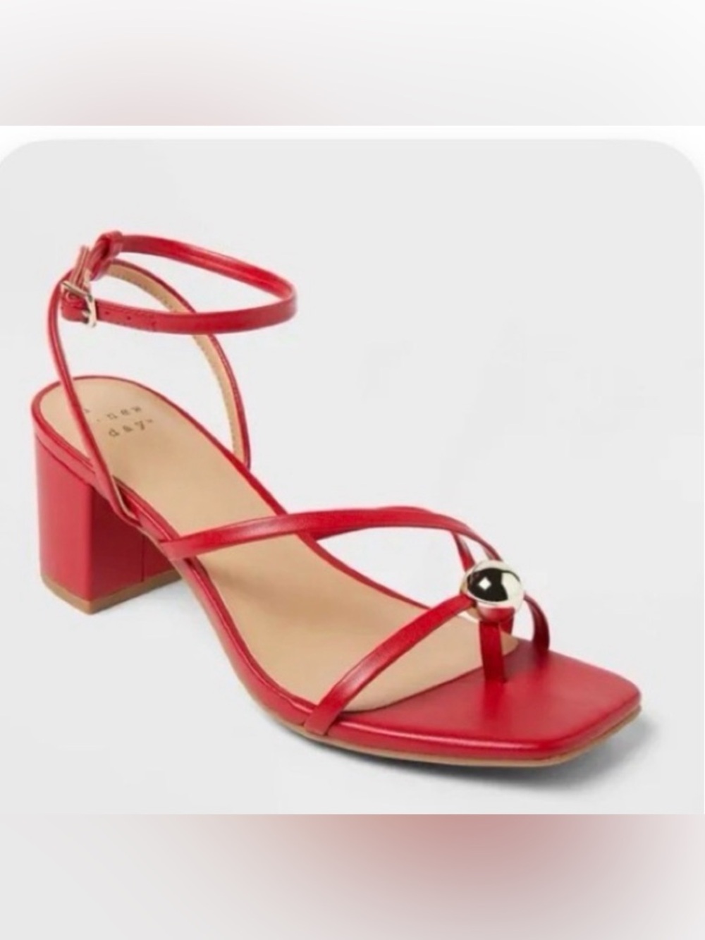 a new day Red Strappy Heels with Gold Accents